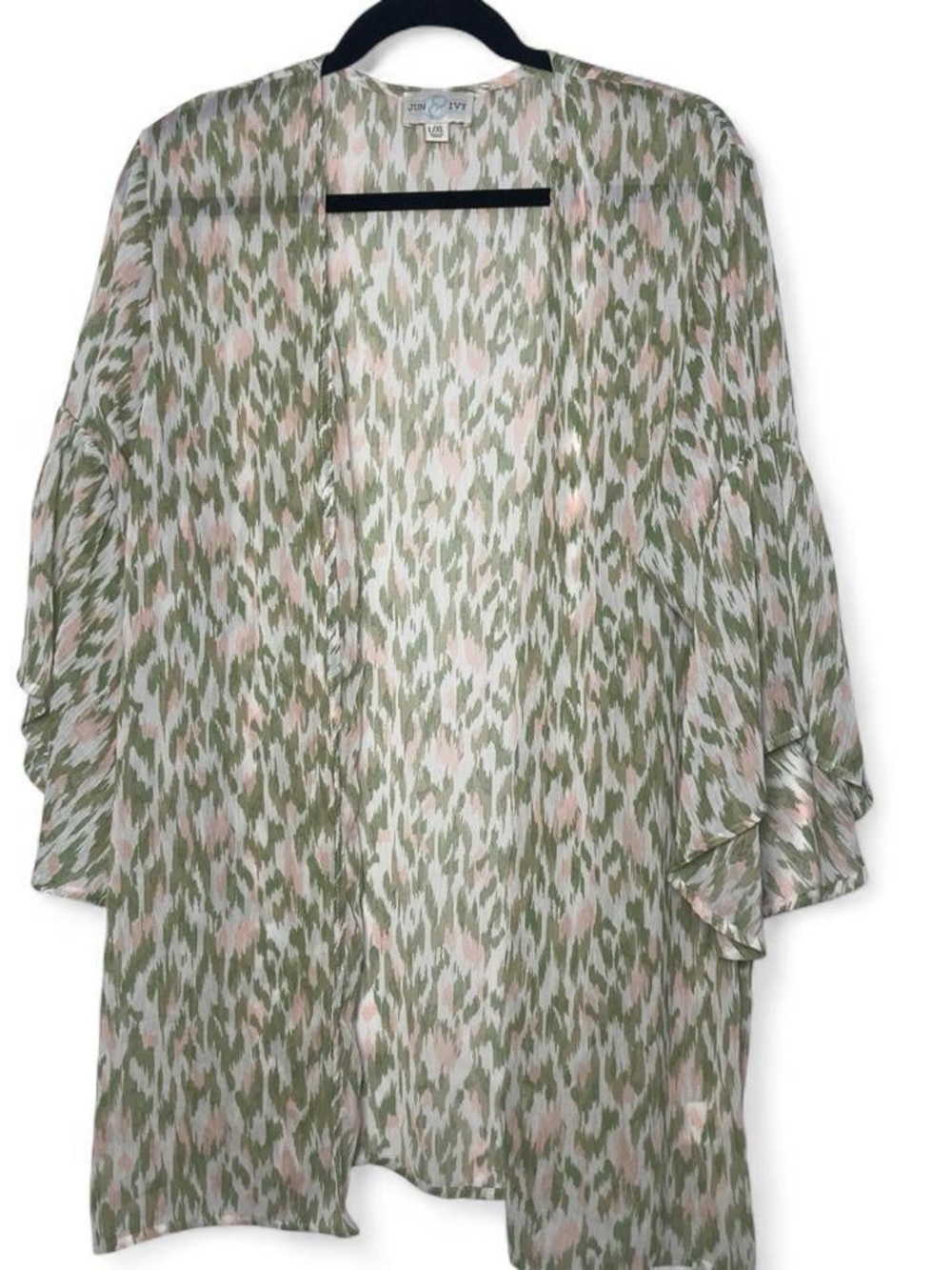 Lightweight Olive & Blush Printed Kimono Cardigan - Women's Top